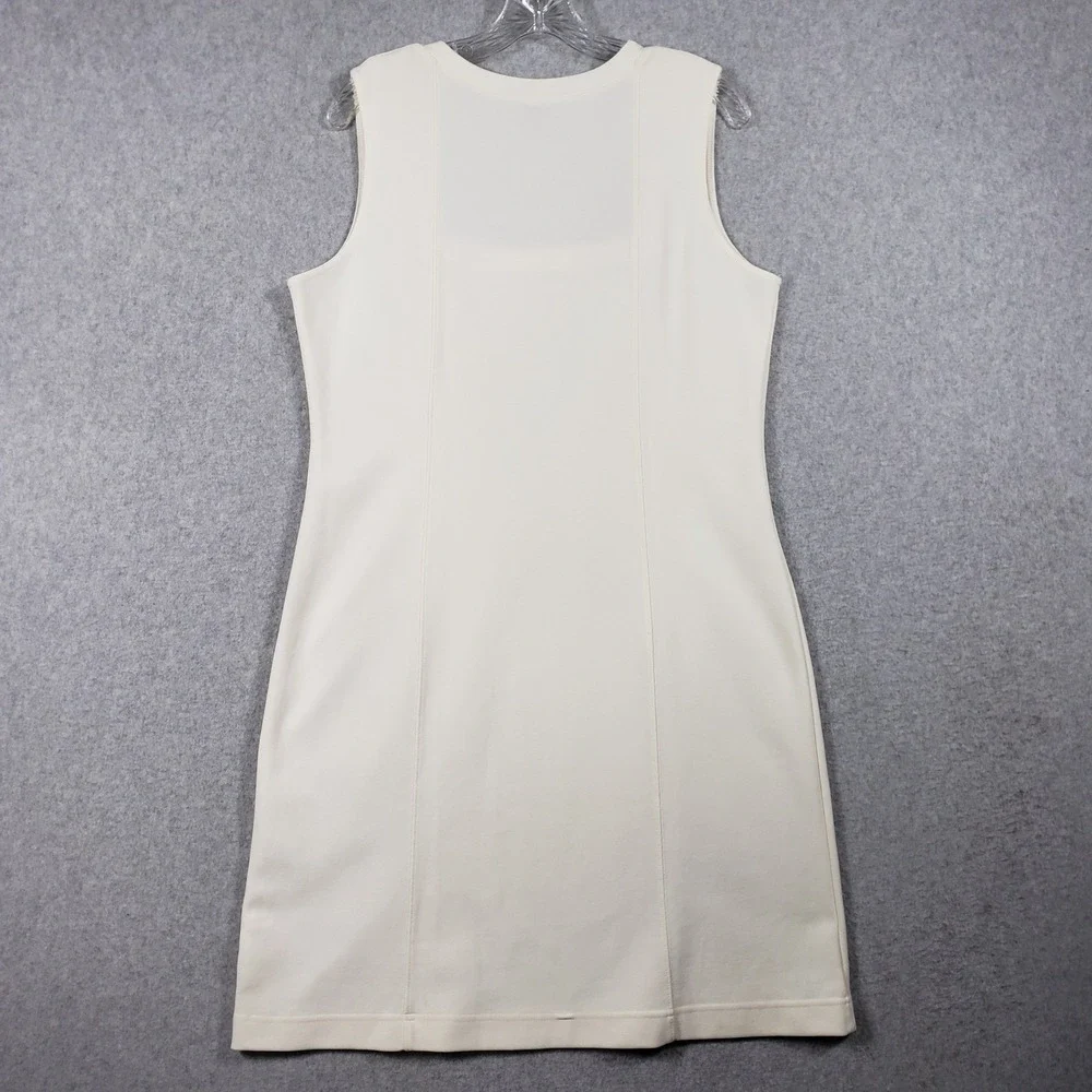 Boston Proper Womens Shift Dress Lg Ivory Square Neck Sleeveless‎ Stretch Office